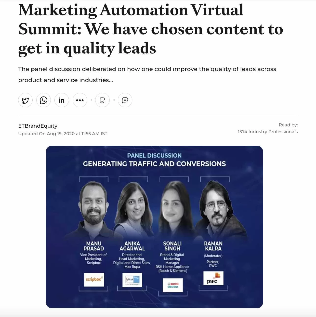 Marketing Automation Virtual Summit, Manu Prasad, Brand Equity